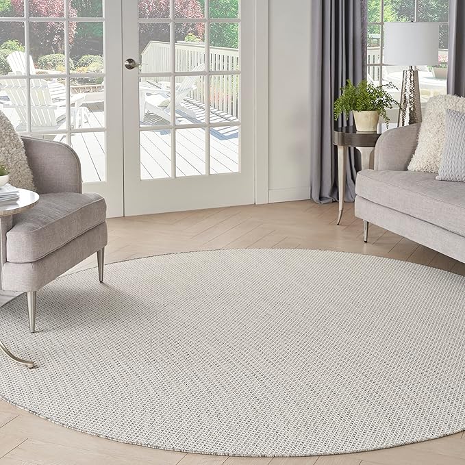 Nourison Home Courtyard Ivory Silver 6' x Round Area Rug - Easy Clean, Non Shedding, Bed Room, Living Room, Dining Room, Kitchen (6' x Round)