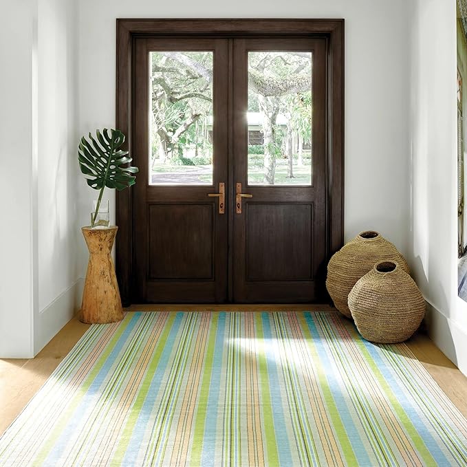 Dash & Albert Aquinnah Ticking Machine Washable Rug, 6 X 9 Feet, Multi Stripe Pattern