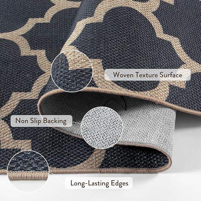 Lahome Moroccan Easy Jute Runner Rug, Blue Washable Runner Rugs for Outdoor Porch Hallway, Geometric Trellis Woven Long Carpet for Doorway, Thin Non Slip Outdoor Decor, 2'6'' x 8'