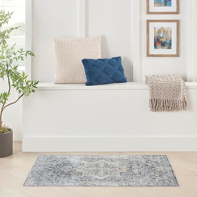Nourison Home Astra Machine Washable Traditional Grey/Blue 3'3" x 5' Area Rug, Easy Clean, Non Shedding, Bed Room, Living Room, Dining Room, Kitchen (3x5)