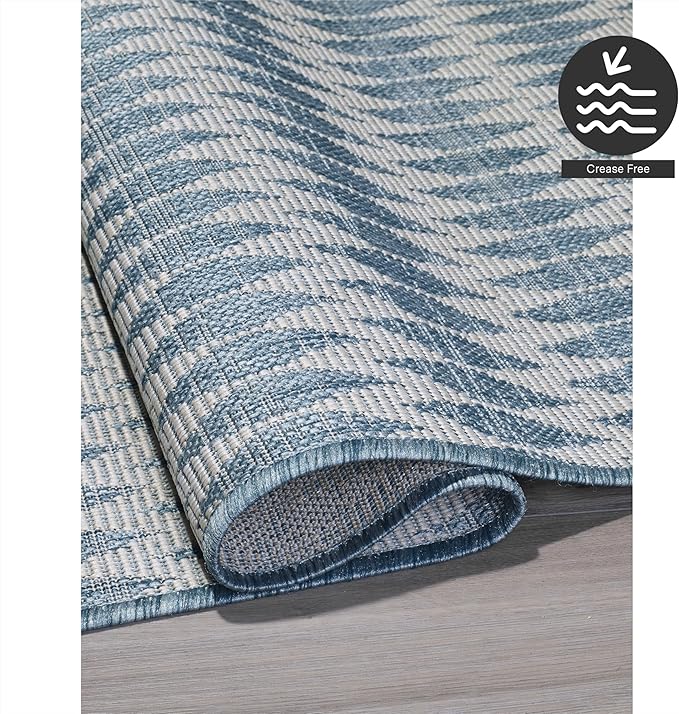 FH Home Flat Woven Outdoor Rug - Waterproof, Easy to Clean, Stain Resistant - Premium Polypropylene Yarn - Geometric - Patio, Porch, Deck, Balcony - Giza - Aqua - 5ft 2in x 7ft 6in