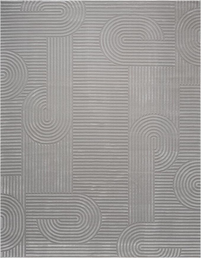 Annabel Modern Geometric Area Rug for Living Room, 8x10 Contemporary Arched Linear Large Gray Rug, Stain Resistant Non-Shedding Carpet for Bedroom, Dining Room or Kitchen (8' x 10', Gray)