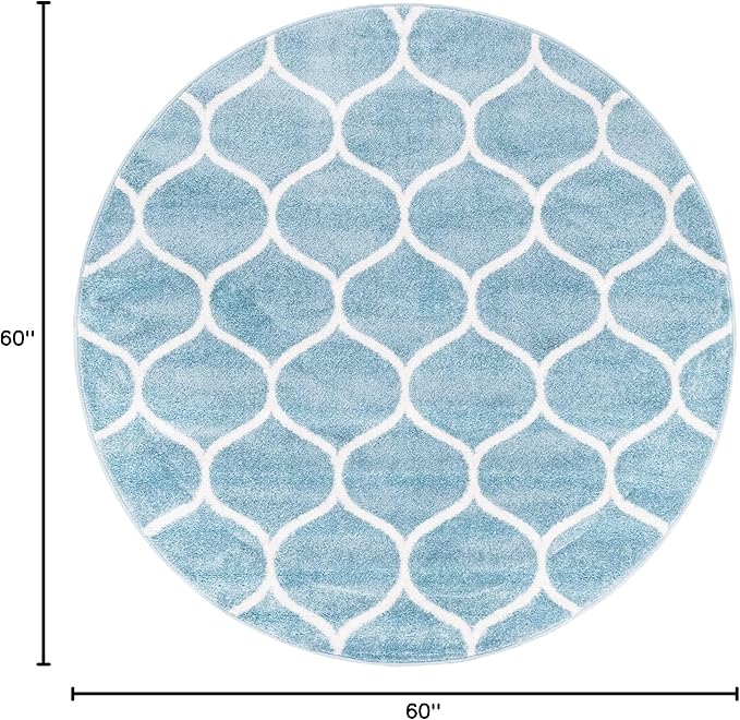 Rugs.com Lattice Frieze Collection Rug – 5' Round Light Blue Medium Rug Perfect for Kitchens, Dining Rooms