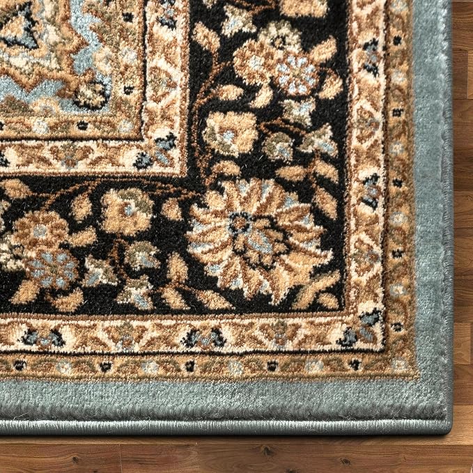 Well Woven Barclay Collection Medallion Kashan Light Blue 3x10 Runner Rug - for Hallways, Kitchens, and Entryways