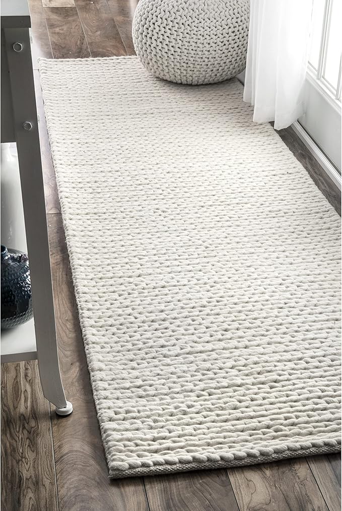 Nuloom Penelope Off-White/Ivory, 2'6" x 10', Hand-Braided, Wool & Cotton, Soft and Textured, High Traffic, Stain Resistant, Easy Clean, Durable Runner for Bedroom, Living Room, Dining, Entryway