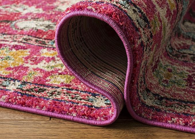 SAFAVIEH Monaco Collection X-Large Area Rug - 12' x 18', Pink & Multi, Boho Chic Medallion Distressed Design, Non-Shedding & Easy Care, Ideal for High Traffic Areas in Living Room, Bedroom (MNC243D)