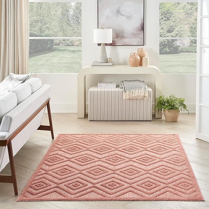 Nourison Home Versatile Coral Orange 5' x 7' Area Rug - Easy Clean, Non Shedding, Bed Room, Living Room, Dining Room, Kitchen (5' x 7')