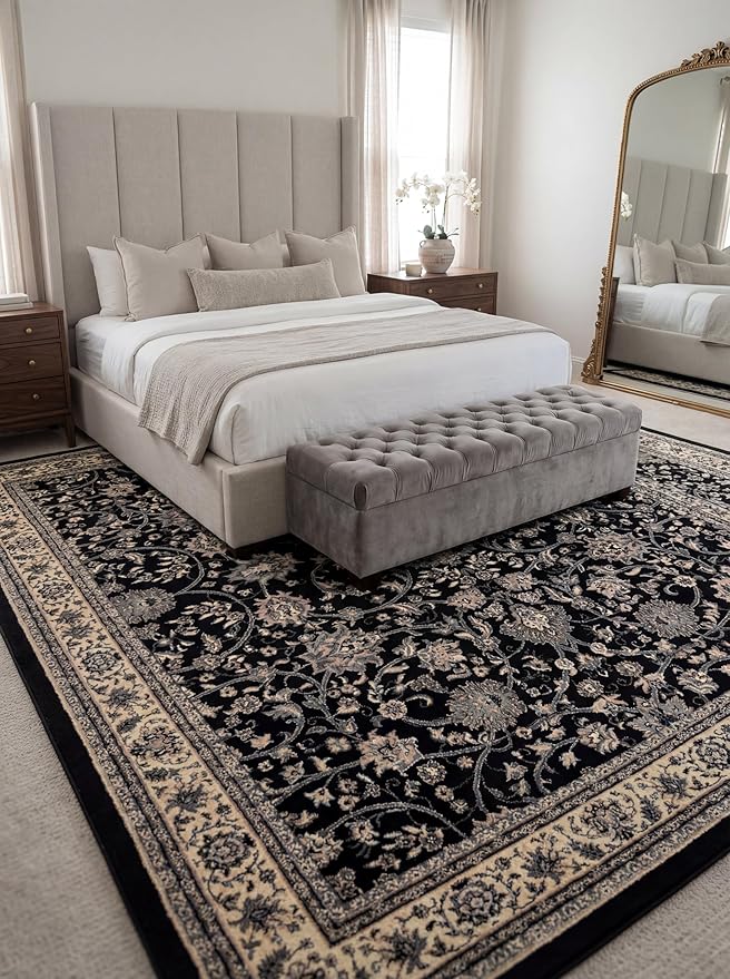 Rugs.com Yasmin Collection Rug – 8' x 10' Black Medium Rug Perfect for Living Rooms, Large Dining Rooms, Open Floorplans