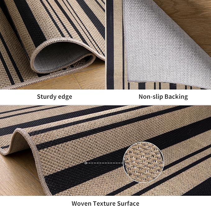 Tangsoo Stripe Easy Jute Rug,Ultra Thin 2x3 Outdoor Rug for Entryway,Non-Slip Washable Small Rug Modern Front Door Mat Throw Carpet for Kitchen Bedroom Porch Doorway