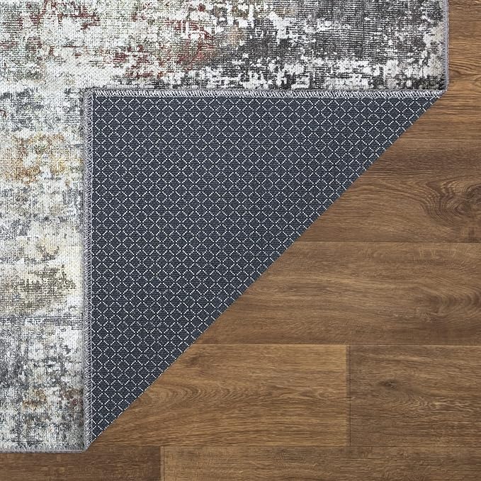 Bloom Rugs Washable Non-Slip 5' x 7' Rug - Gray/Red/Brown Modern Abstract Area Rug for Living Room, Bedroom, Dining Room, and Kitchen - Exact Size: 5' x 7'