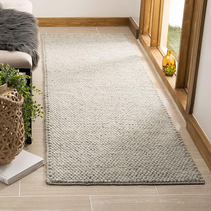 SAFAVIEH Natura Collection Runner Rug - 2'3" x 18', Silver, Handmade Wool Blend, Textured Design, Ideal for Hallway, Bedroom, Foyer (NAT620C)