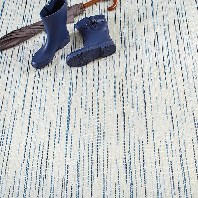 Dash & Albert Elwood Blue Machine Washable Rug, 5 X 8 Feet, Blue Stripe Pattern - Premium Luxury Hotel Quality Soft Breathable Hypoallergenic Machine Washable Easy Care All Season Comfortable