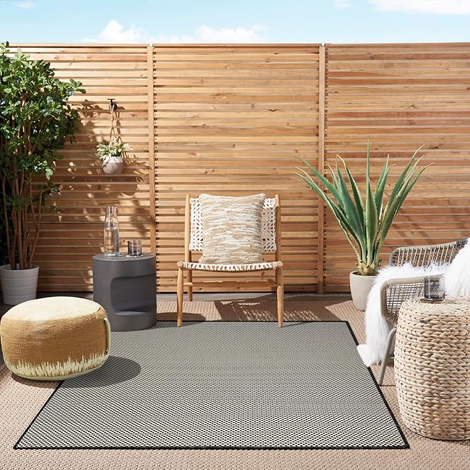 Nourison Home Courtyard Black White 6' x 9' Area Rug - Easy Clean, Non Shedding, Bed Room, Living Room, Dining Room, Kitchen (6' x 9')
