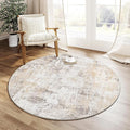 4x4 Washable Round Rug Beige Grey Abstract Entryway Area Rug Neutral Modern Non Slip Soft Low Pile Carpet for Bathroom Kitchen Living Room Bedroom Entrance