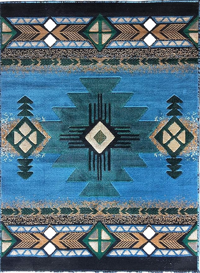 YHSF South West Native American Area Rug C318 - Easy Clean, Thick, Soft, Durable Native Tribal American Indian Inspired Rug for Bedroom/Living Room and More - Blue-Green, 5 ft 11 in x 8 ft 6 in