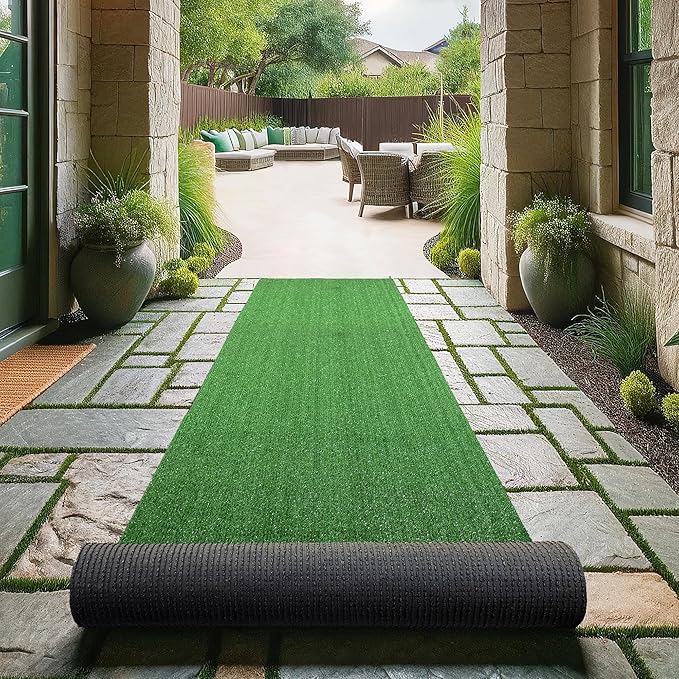 Ottomanson Artificial Grass Turf 2'7" x 44' Indoor Outdoor Faux Grass Rug with Drainage Holes, Customizable with Extra Long Size Options, Perfect for Patio Lawn Balcony Weddings Photoshoot Backdrop