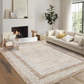 GarveeHome 10x13 Large Washable Geometric Area Rug Non Slip Non Shedding Floor Carpet, Modern Bordered Rug, Distressed Brown Rug, Indoor Printed Rug for Living Room, Bedroom, Office