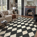 8x10 Checkered Area Rugs for Living Room Black Machine Washable Large Rug Non-Slip Stain Resistant Low Pile Boho Accent Indoor Throw Carpet for Bedroom Dining Room Home Aesthetic Decor