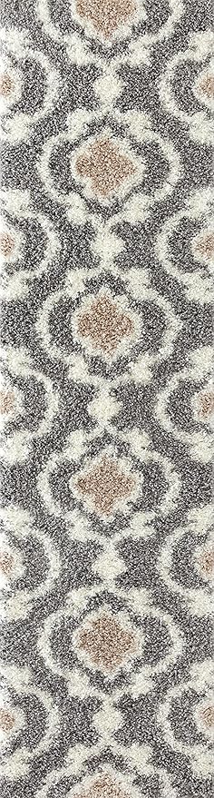 Rugshop Cozy Moroccan Trellis Indoor Shag Runner Rug 2' x 10' Gray/Cream