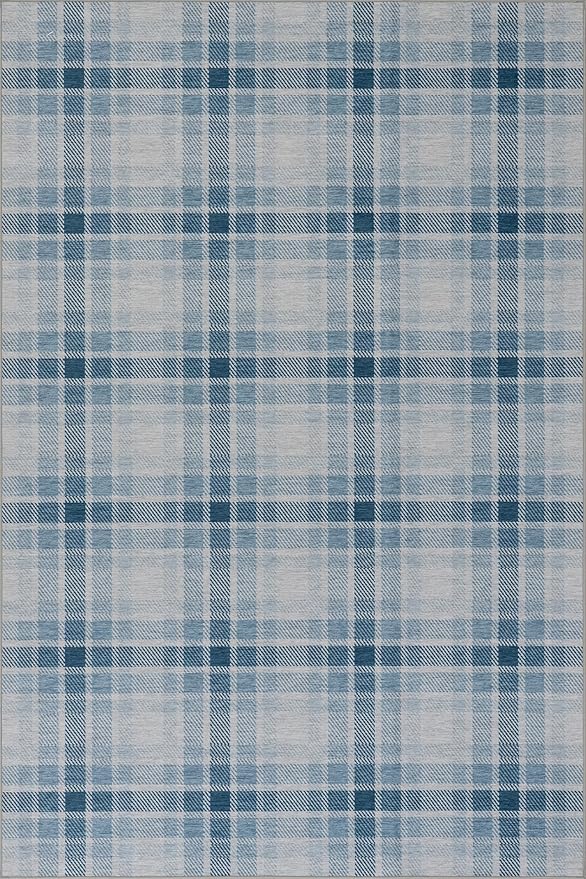 Dash & Albert Andri Plaid Blue Machine Washable Rug, 7.5 X 9.5 Feet, Blue/White Plaid Pattern