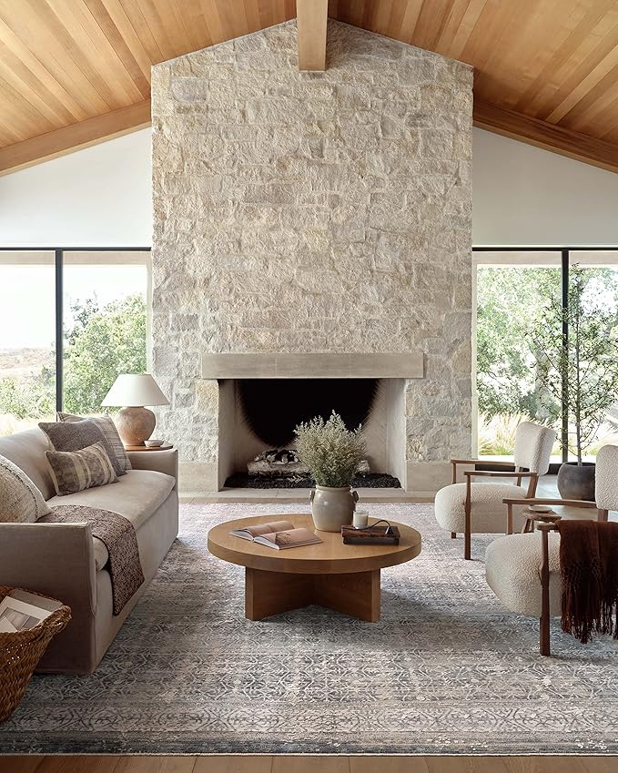 Loloi Amber Lewis Alie Collection ALE-04 Sky/Stone 7'-10'' x 7'-10'', .13'' Pile Height, Round Area Rug