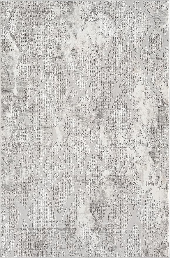 Adel Modern Area Rug for Living Room, 4x6 Rustic Distressed Abstract Gray Rug, Medium Pile Stain Resistant Carpet for Bedroom, Dining Room or Kitchen (4' x 6', Gray)