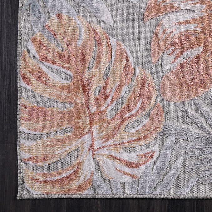 CAMILSON Indoor Outdoor Rug, Multi 4x6 Leaf Tropical Botanical Area Rugs for Indoor and Outdoor patios, Easy-Cleaning Non-Shedding Living Room, Garden and Kitchen Washable Outside Carpet (4 x 6)