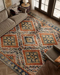 Area Rug 8x10 Rug Machine Washable Non-Slip Low Pile Print Pattern Western Rug Fall for Living Room Bedroom Entryway Tribal Series -Orange/Brown