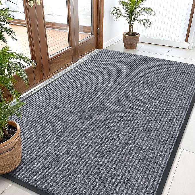 OLANLY Front Door Mat Indoor Outdoor Entrance, Waterproof Heavy Duty Doormat, Fade Resistant, Low Profile, Easy Clean Patio Porch Welcome Floor Mats for Entry, 59x30, Light Gray