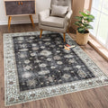Bloom Rugs Washable Non-Slip 8' x 10' Rug - Black/Ivory Traditional Area Rug for Living Room, Bedroom, Dining Room, and Kitchen - Exact Size: 8' x 10'