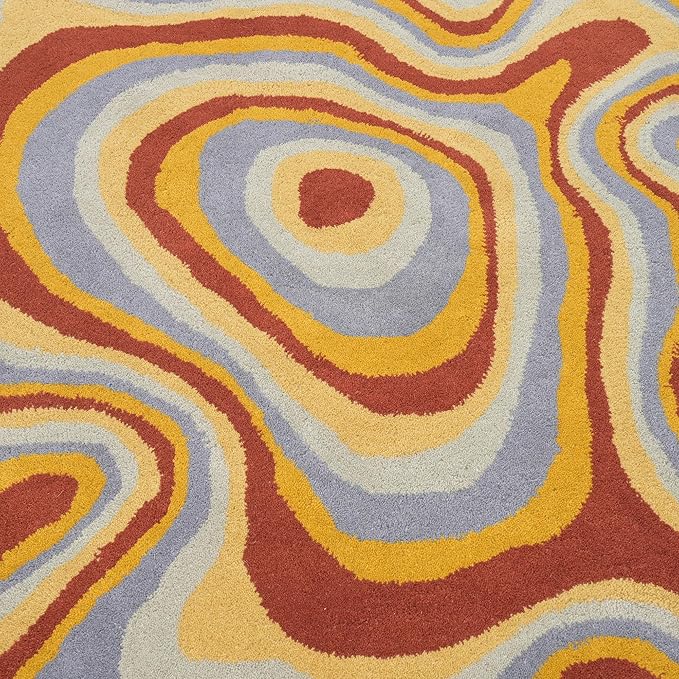 Irregular Shaped Handmade Wool Area Rug | Modern Colourful Stripe Premium Carpet | Perfect for Living Room, Bedroom, Dining Room & Home Decor (Desert, 10x10 ft)