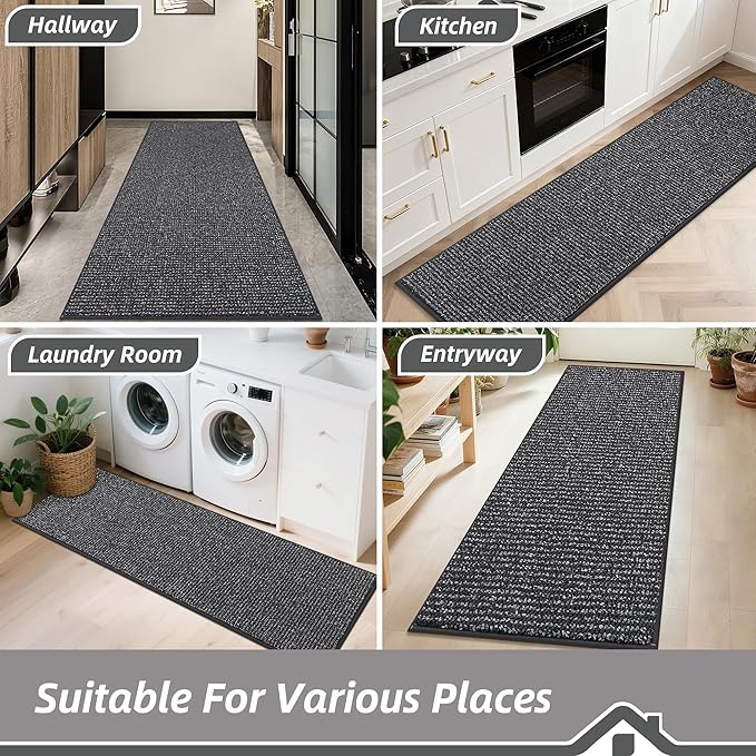 BEQHAUSE Hallway Runner Rugs 2x6, Hallway Rug Non-Slip Washable(Rolled-Up NO Creases), Runner Rug Absorbent Stain Resistant Hall Rug Carpet Runner, Entryway Rugs Floor Mat Laundry Room Rugs, Charcoal