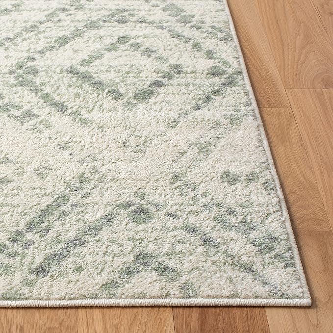 SAFAVIEH Adirondack Collection Area Rug - 8' Square, Ivory & Green, Modern Diamond Distressed Design, Ideal for High Traffic Areas in Living Room, Bedroom, Dining (ADR131X-8SQ)