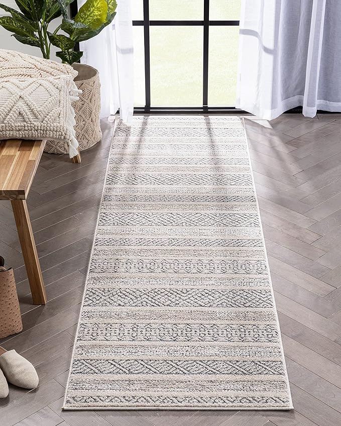 Well Woven Francesca Beige Tribal Geometric Distressed High-Lo Pile (2'7" x 9'10") Runner Rug