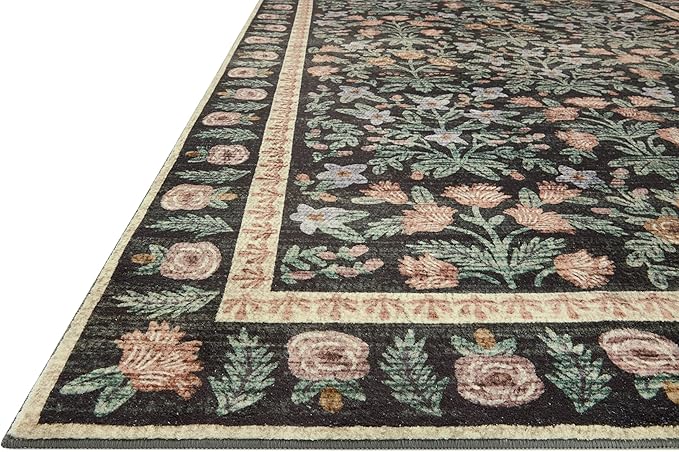Loloi Rifle Paper Co. Eden Collection EDE-02 Mughal Garden Black 2'-6" x 9'-6" Runner Rug feat. CloudPile™