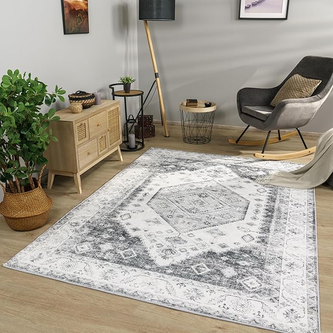 Paco Home Oriental Area Rug with Faded Vintage Look in Grey, Size: 7'10" x 11'2"