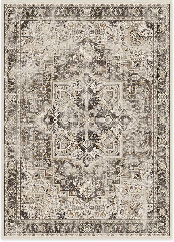 RUGGABLE Washable Vintage Area Rug – Kamran Hazel 10x14, Stain-Resistant, Non-Slip – Large Machine Washable Rugs for Living Room, Bedroom, Hallway, Entryway & Office–with Cushioned Pad
