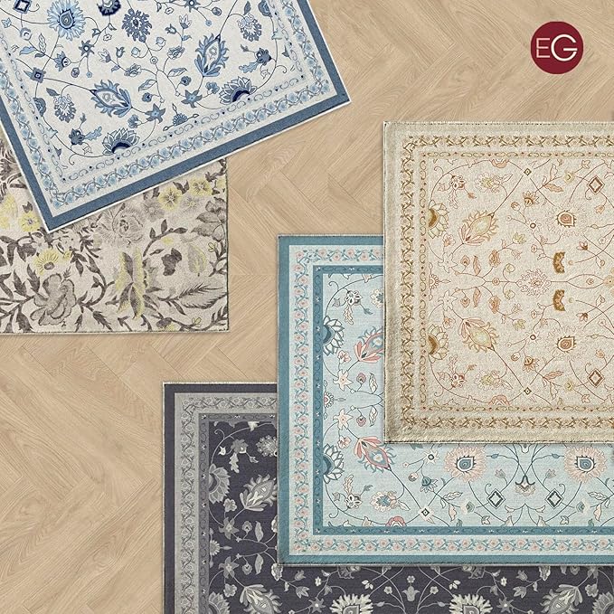 EVERGRACE Area Rugs for Entryway 2x3, Boho Floral Faux Wool Indoor Outdoor Small Rugs, Washable Rugs for Bedroom Bathroom Laundry Doormat, Low Pile Floor Mat Carpet for Home Decor, Natural Beige