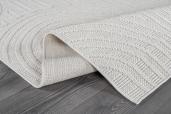 Beverly Rug Micro Loop Area Rug White 6x9 Modern Luxury Soft Circle Geometric Durable Indoor Area Rugs for Living Dining Room Office Stain Resistant Non Shedding Casual Indoor Carpet White 6 x 9