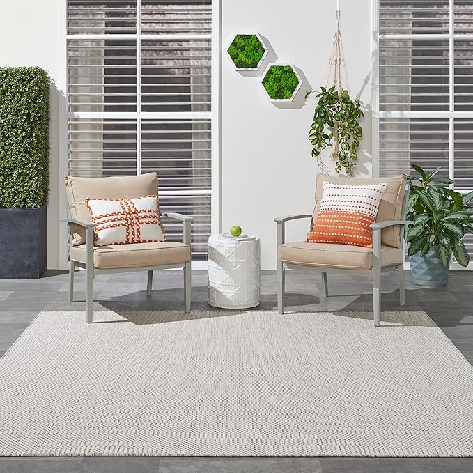 Nourison Home Courtyard Ivory Silver 6' x Square Area Rug - Easy Clean, Non Shedding, Bed Room, Living Room, Dining Room, Kitchen (6' x Square)