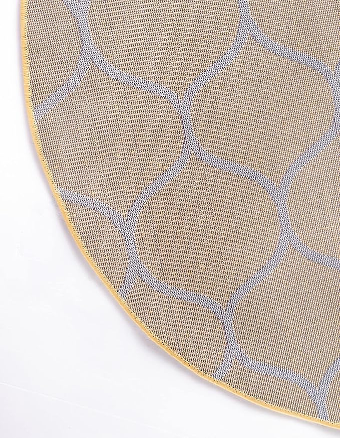 Rugs.com Lattice Frieze Collection Rug – 3' Round Yellow Medium Rug Perfect for Kitchens, Dining Rooms