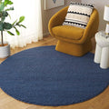 SAFAVIEH Natura Collection Area Rug - 8' Round, Navy & Blue, Handmade Wool Blend, Textured Design, Ideal for Living Room, Bedroom, Dining Space (NAT620M)