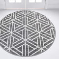 Rugs.com Lattice Trellis Collection Rug – 8 Ft Round Gray Low-Pile Rug Perfect for Kitchens, Dining Rooms