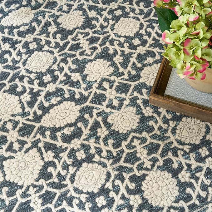 Nourison Home Grace Blue 5'3" x 7'3" Area Rug - Easy Clean, Non Shedding, Bed Room, Living Room, Dining Room, Kitchen (5' x 7')