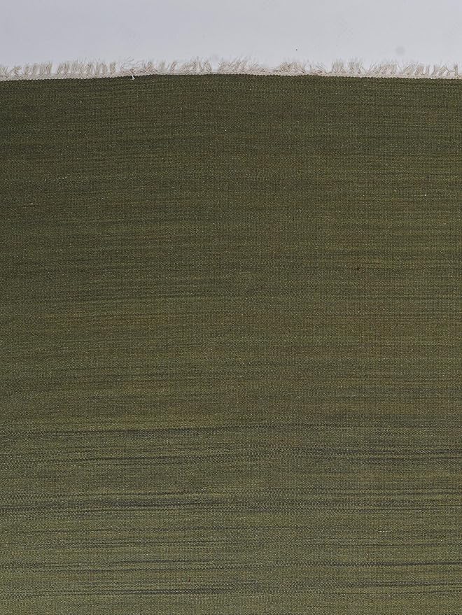 Rugsotic Carpets Hand Woven Flat Weave Kilim Wool ECO-Friendly Area Rugs - 8'x10', Rectangle Shape, Olive Color, Solid Plain Design, Low Pile Handmade Area Rugs for Living Room, Bed Room (D00111)