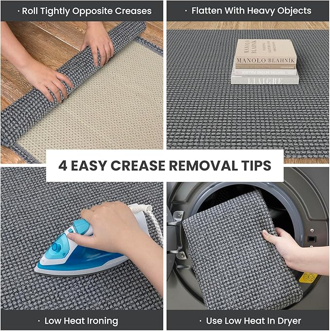 IOHOUZE Washable Runner Rug 3x8 Non Slip Rubber Backed Wide Hallway Runner Entryway Runner Indoor, Kitchen Rugs Woven Floor Carpet for Hall Entrance Bedroom, Dark Grey