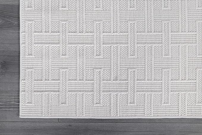 Micro Loop Indoor Rug White 8x10 Boho Geometric Neutral Area Rugs for Living Room Soft Luxury Modern Low and High Pile Durable Stain Resistant Non-Shedding Indoor Area Carpet 8 x 10