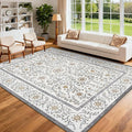 GarveeHome Boho 5x7 Area Rug for Bedroom, Floral Vintage Rugs for Living Room with Soft Low Pile, Non Slip Botanical Washable Rugs 5x7 for Dining Room Grey Carpet for Entryway Dorm Office Playroom