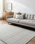 Mark&Day Wool Rugs, 9x12 Ishaq Solid and Border Light Grey Area Rug, Grey Ivory Carpet for Living Room, Bedroom or Kitchen (8'10" x 12')