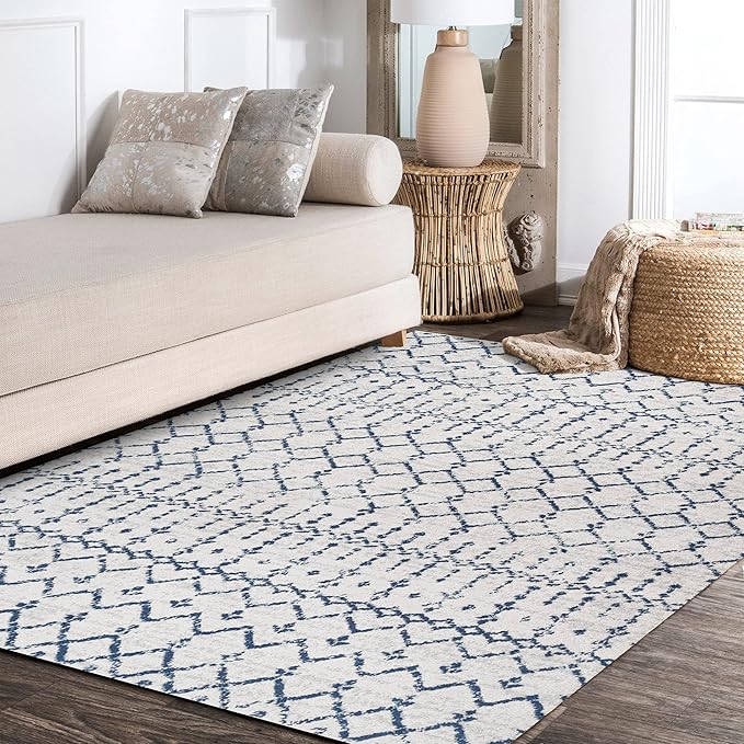 JONATHAN Y Boho Vintage Diamond Cream/Navy Indoor Area Rug 5X8 ft, Moroccan Hype for Living Room, Bedroom, Kitchen, Office, Easy-Cleaning, High Traffic, Pet-Friendly, Non-Shedding (MOH101F-5)
